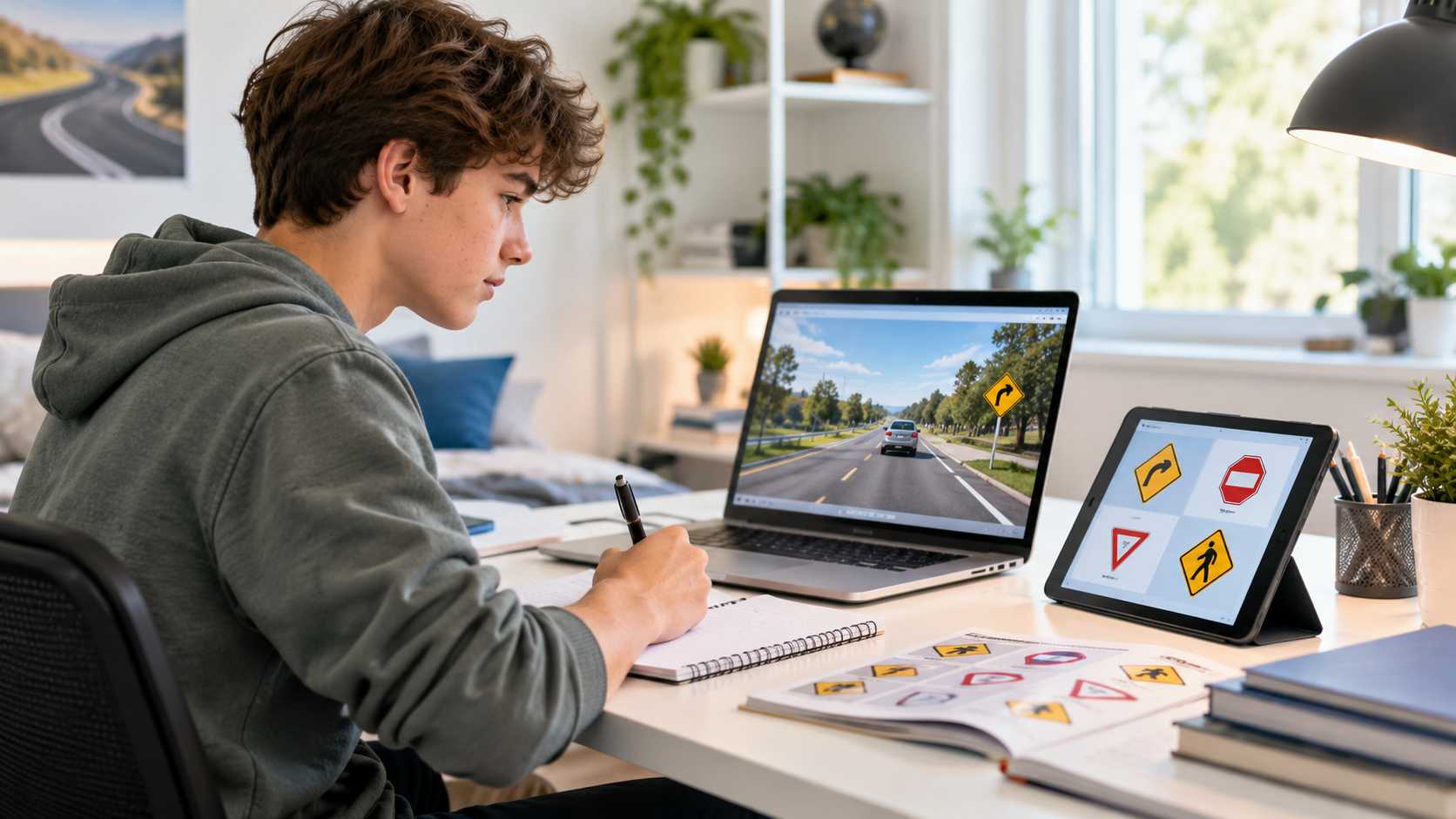 Student studying road safety